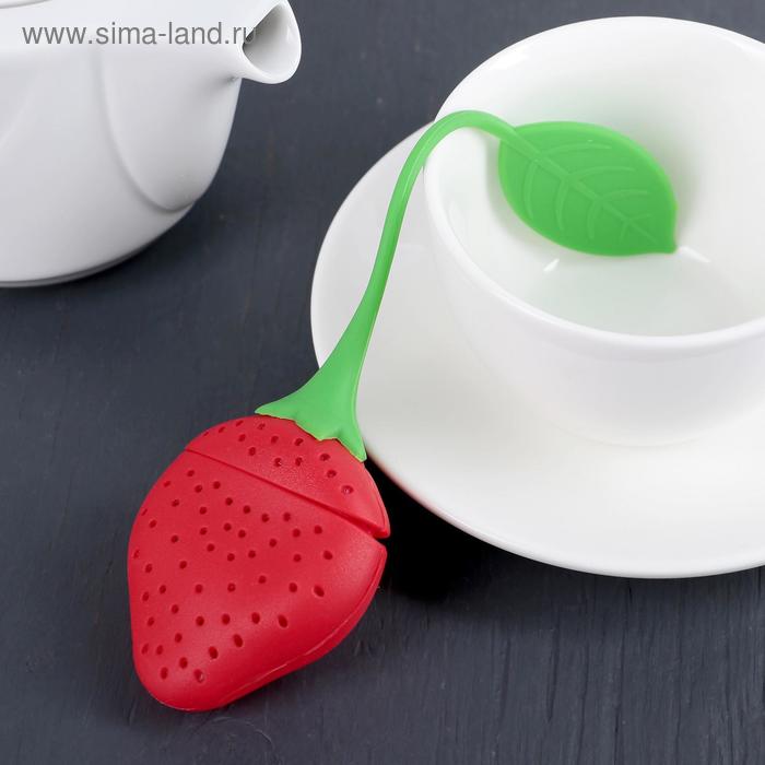 Ситечко для чая Доляна «Клубника», 5×19 см, красное - Фото 1