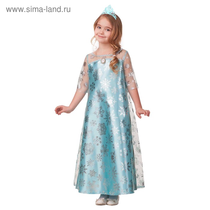 Карнавальный костюм «Эльза», сатин 2, платье, корона, р. 28, рост 110 см - Фото 1