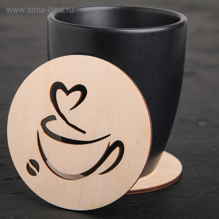 Подставка под кружку Доляна «Чашечка кофе», d=9 см, дерево - Фото 1