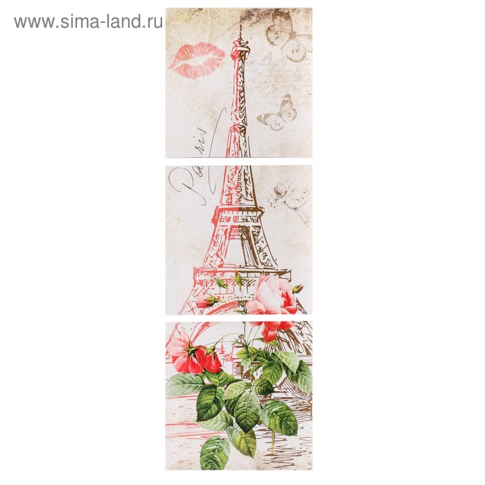 Модульная картина Романтичный Париж 111х37 см (3 - 37х37см)