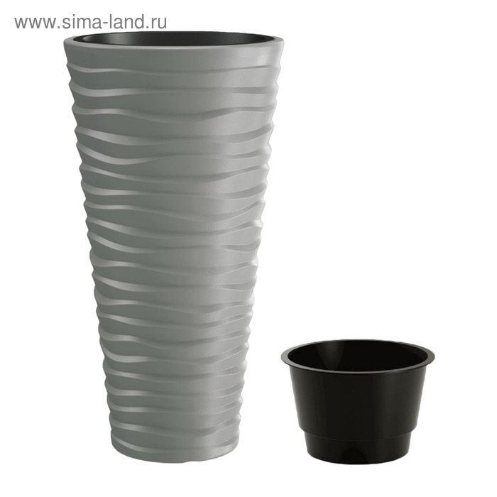 Кашпо SAND SLIM, 2 предмета: внутренняя и наружная ёмкости, 18 и 45 л, цвет серый - Фото 1