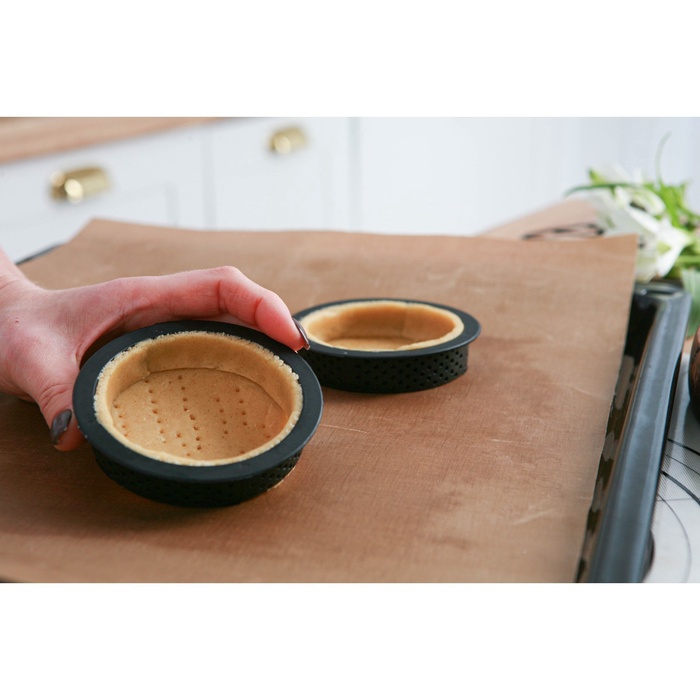 Формы для выпечки тарта Доляна, перфорированные, внутренний d=8.3 см, набор 6 шт., чёрный - Фото 1