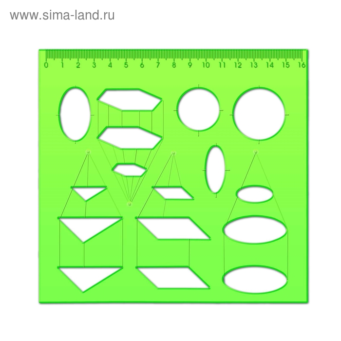 Трафарет стереометрии светло-зелёный, с отливной шкалой - Фото 1