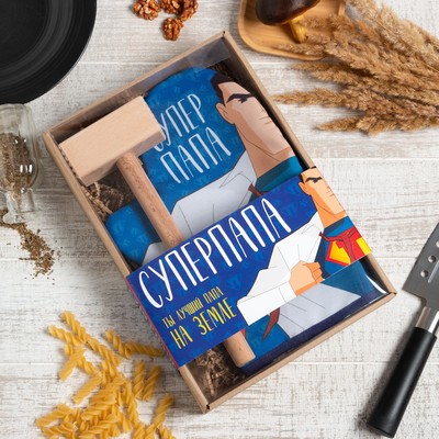 Кухонный набор «Супер папа»: варежка-прихватка 20×28 см, молоток деревянный