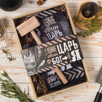 Кухонный набор «Доляна. Царь на кухне»: варежка-прихватка, молоток деревянный