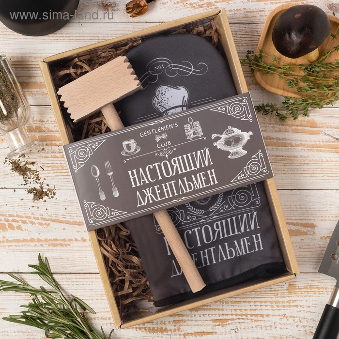 Кухонный набор «Джентльмен»: варежка-прихватка 20×28 см, молоток деревянный