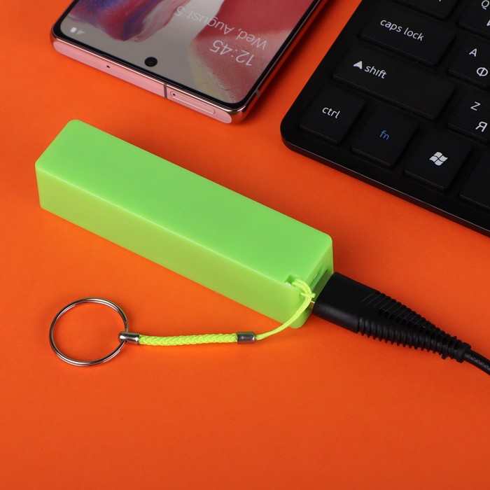 Внешний аккумулятор LuazON PB-03, 2200 мАч, USB, 1 А, крепление кольцо, зелёный - Фото 1