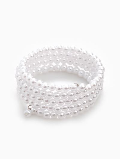 Браслет жемчуг «Невеста» бусины d=0.5, 4 ряда с пружинкой, белый
