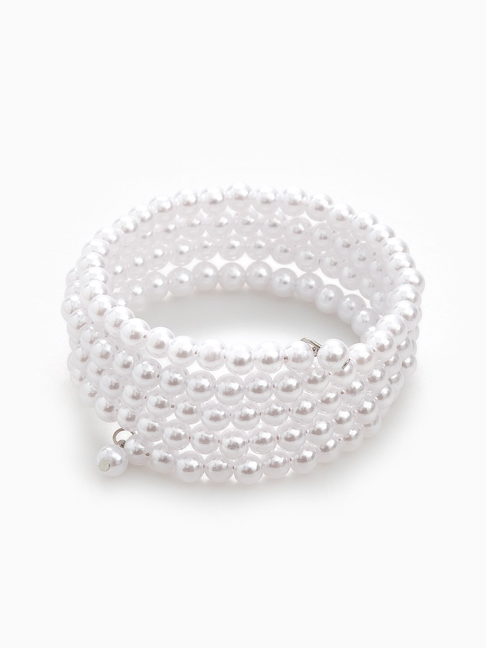 Браслет жемчуг «Невеста» бусины d=0.5, 4 ряда с пружинкой, белый - Фото 1