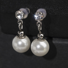 Серьги с жемчугом «Невеста» бусины d=1, со стразами, белые - Фото 3