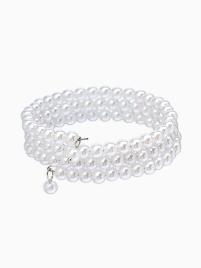 Браслет пружинка «Жемчуг. Невеста», d=5.5 см, бусина 5 мм, 3 ряда, белый