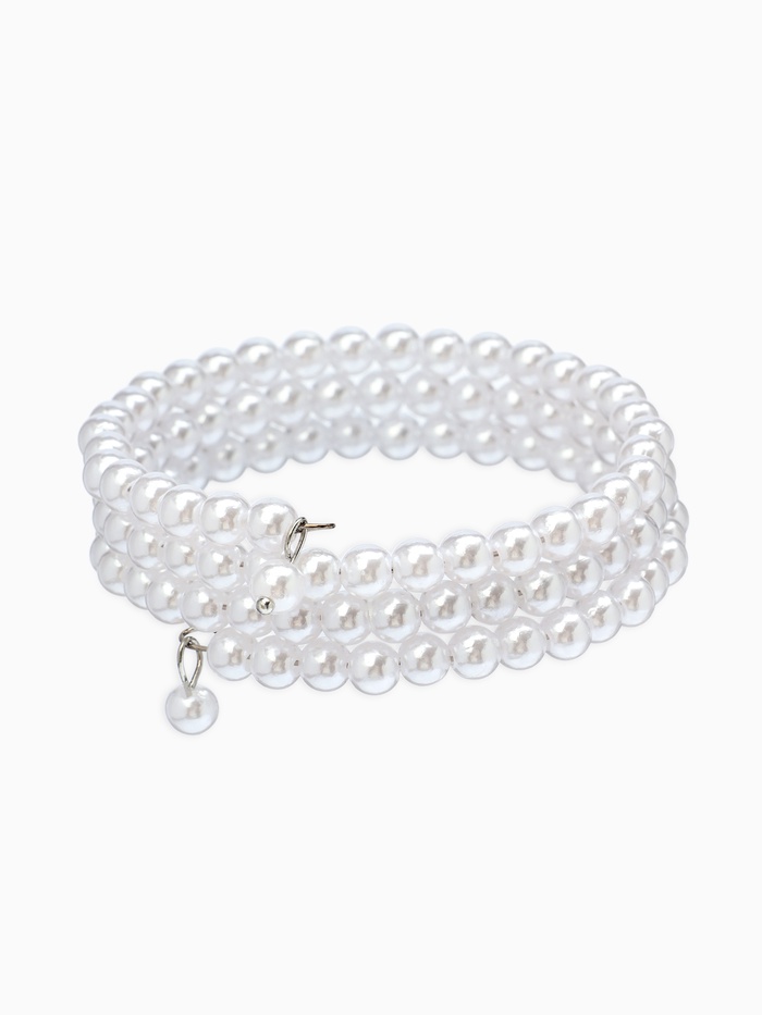 Браслет пружинка «Жемчуг. Невеста», d=5.5 см, бусина 5 мм, 3 ряда, белый - Фото 1