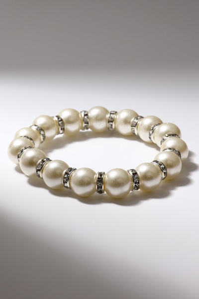 Браслет жемчуг «Невеста» со стразами, шар №10, цвет молочный, d=5,5 см