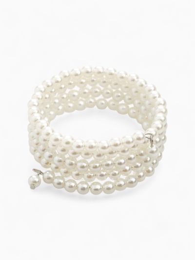 Браслет пружинка «Жемчуг. Невеста», d=5.5 см, бусина 5 мм, 4 ряда, цвет молочный