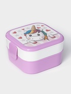 Ланч - бокс в школу IDEA «Единорог», 2 отделения, 400+400 мл, пластик, сиреневый - Фото 1