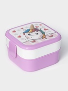 Ланч - бокс в школу IDEA «Единорог», 2 отделения, 400+400 мл, пластик, сиреневый - Фото 2