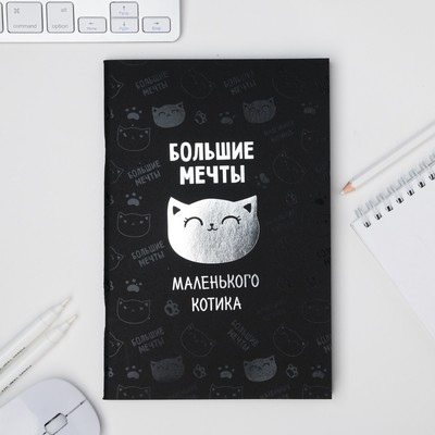 Тетрадь с чёрными листами "Большие мечты маленького котика", 32 листа