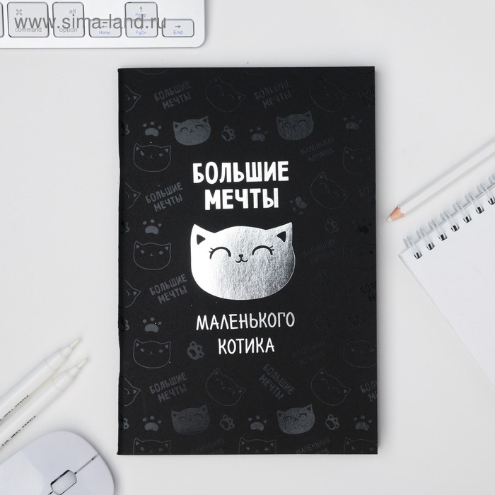 Тетрадь с чёрными листами "Большие мечты маленького котика", 32 листа - Фото 1