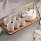 Набор чайный «Бриз», 7 предметов:ичайник 1 л, 6 стаканов 150 мл, на деревянной подставке - Фото 1