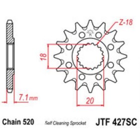 Звезда передняя, ведущая, JTF427 для мотоцикла, стальная с самоочисткой, цепь 520, 12 зубьев   41646 4164606