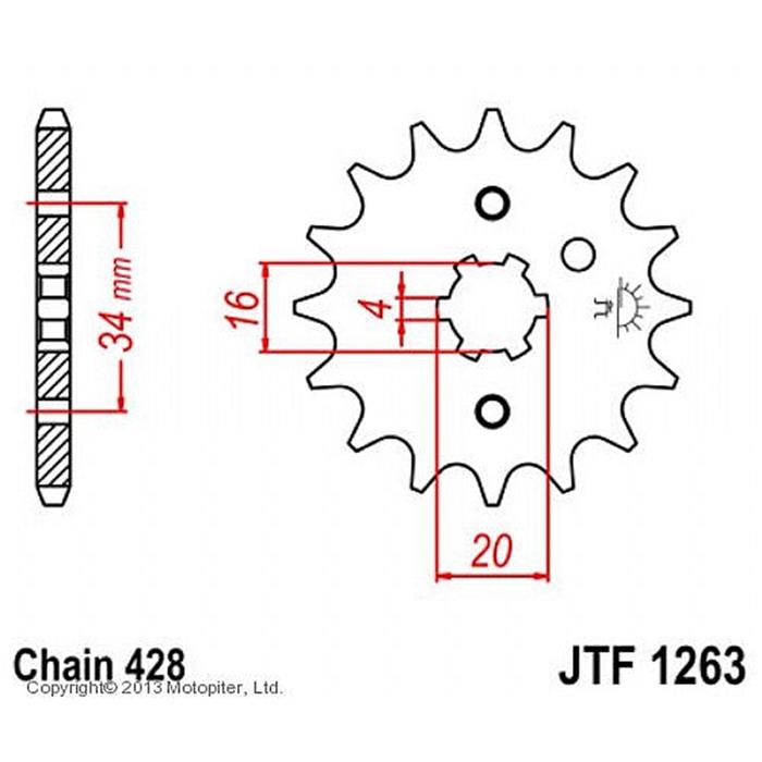 Звезда передняя, ведущая, JTF1263 для мотоцикла, стальная, цепь 428, 15 зубьев - Фото 1