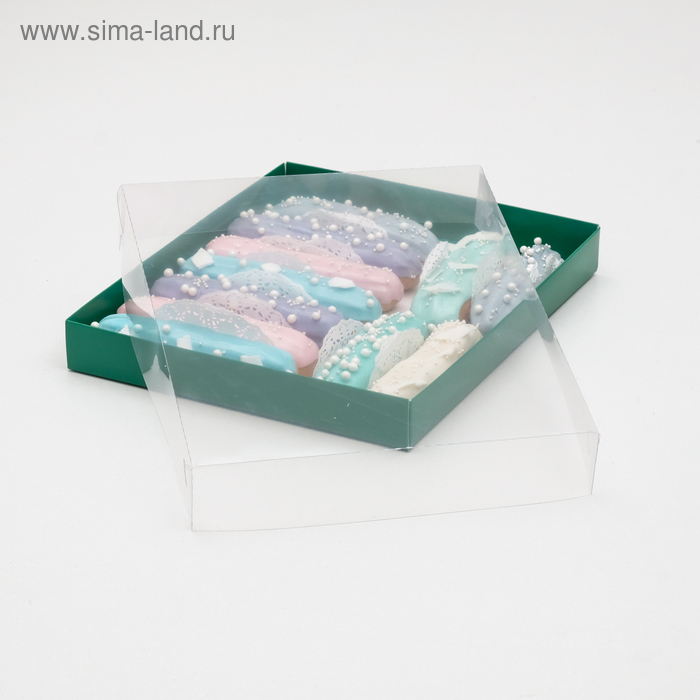 Подарочная коробка, с прозрачной крышкой, изумрудная, 26 х 21х 4 см - Фото 1