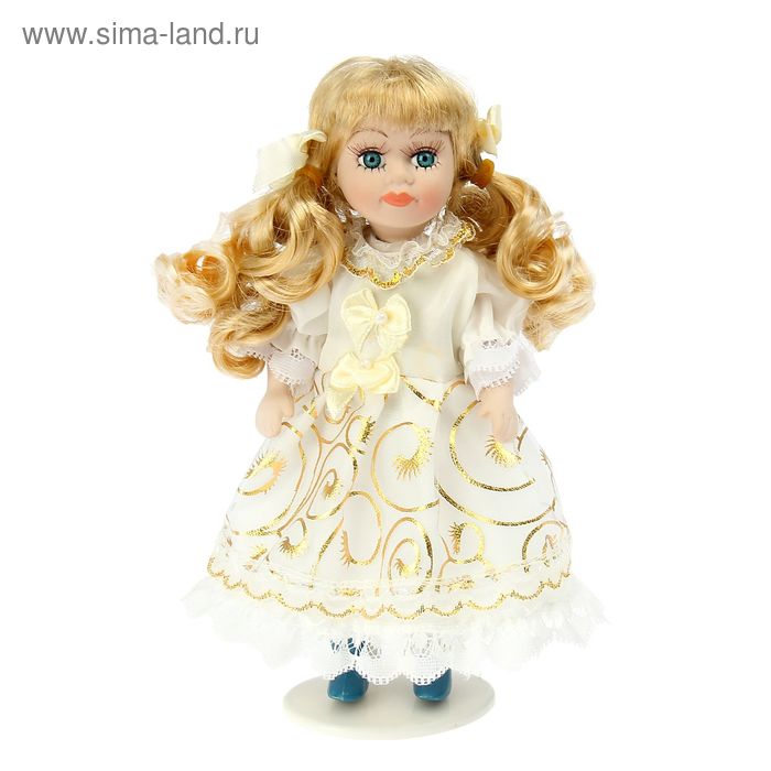 Кукла коллекционная "Анечка в белом платье с золотыми узорами" 19 см - Фото 1