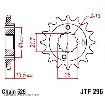Звезда передняя, ведущая, JTF296 для мотоцикла, стальная, цепь 525, 15 зубьев