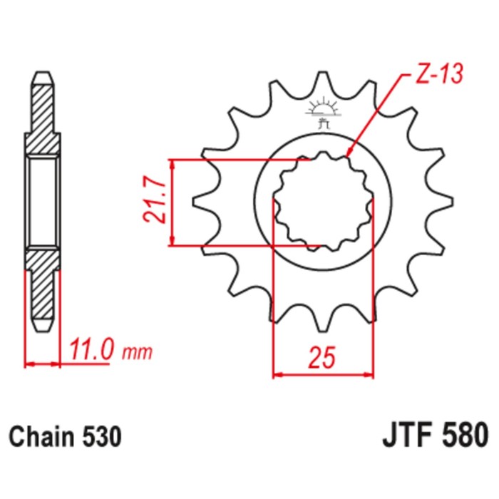 Звезда передняя, ведущая, JTF580 для мотоцикла, стальная, цепь 530, 16 зубьев - Фото 1