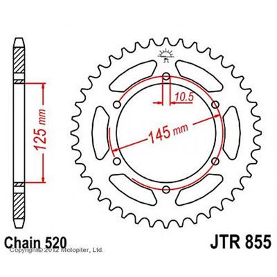 Звезда задняя, ведомая, JTR855 для мотоцикла стальная, цепь 520, 48 зубьев
