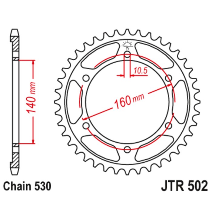 Звезда задняя (ведомая) JTR502 для мотоцикла стальная, цепь 530, 45 зубьев - Фото 1