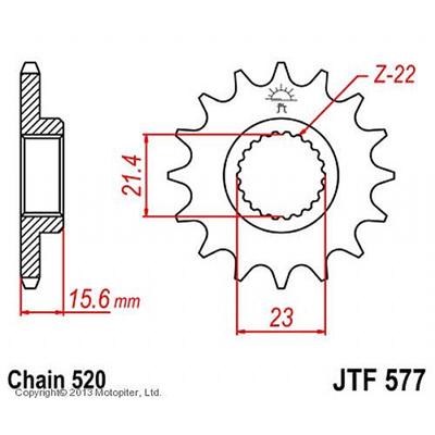 Звезда передняя, ведущая, JTF577 для мотоцикла, стальная, цепь 520, 14 зубьев