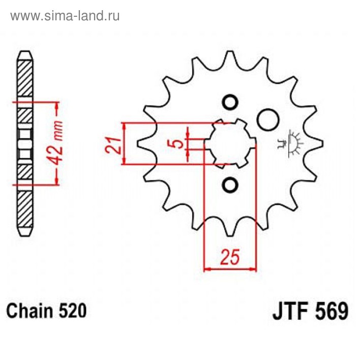 Звезда передняя, ведущая, JTF569 для мотоцикла, стальная, цепь 520, 13 зубьев - Фото 1