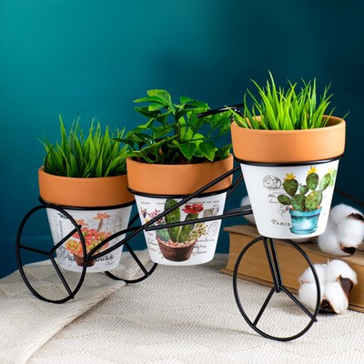 Набор фигурных кашпо для цветов «Велосипед», 300 мл, керамика, 3 шт.