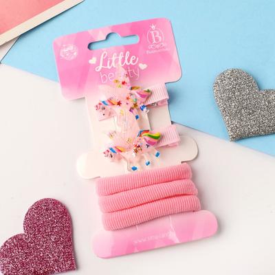 Набор для волос "Ассоль" (2 зажима 3,5 см, 3 резинки) единороги, розовый