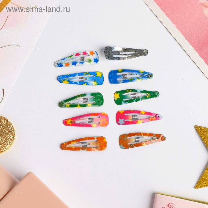 Невидимка для волос "Молли" (набор 10 шт) 2,7 см, звёздочки - Фото 1