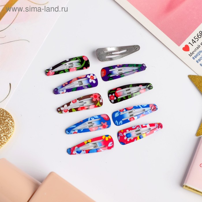 Невидимка для волос "Молли" (набор 10 шт) ромашки и вишенки, 2,7 см, микс - Фото 1