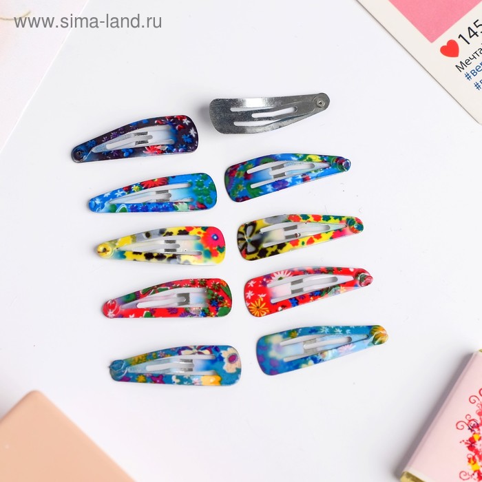 Невидимка для волос "Молли" (набор 10 шт) 2,7 см, цветочная - Фото 1
