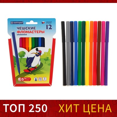Фломастеры 12 цветов Centropen 7790 "Пингвины" 1.8 мм, линия 1.0 мм