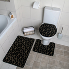 Набор ковриков для ванны и туалета Доляна «Геометрик», 3 шт: 35×40, 40×50, 50×80 см, цвет чёрный - фото 2569487