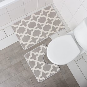 Набор ковриков для ванной и туалета Доляна «Трафарет», 2 шт, 40×50, 50×80 см, цвет бежевый