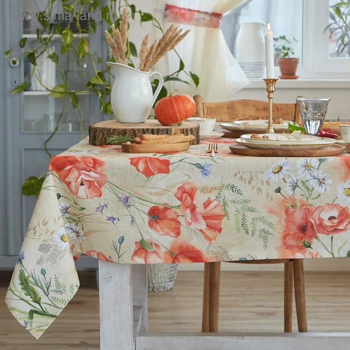 Скатерть Маки 110х147 см, 100% хлопок, рогожка 160 гр/м2