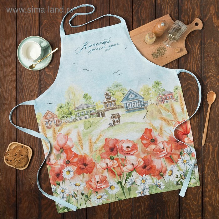 Фартук кухонный «Этель. Маки», 70×60 см, 100% хлопок, рогожка 160 г/м² - Фото 1