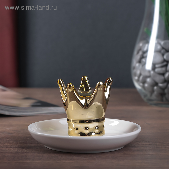 Фигурка - подставка для колец «Корона», керамика, белый с золотом, 6.5×11×11 см