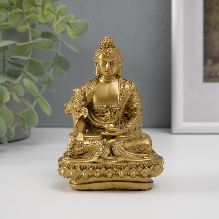 Нэцке полистоун бронза "Будда на лотосе" 12х8х6,5 см 496068 - Фото 1