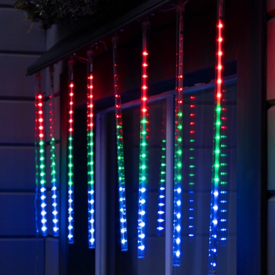 Гирлянда «Сосульки» 3 × 0.5 м, IP44, прозрачная нить, 288 LED, свечение мульти с эффектом стекания, 12 В