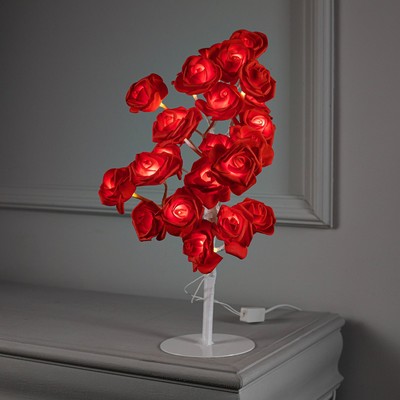Светодиодный куст «Розы красные» 45 см, 24 LED, постоянное свечение, 220 В, свечение тёплое белое