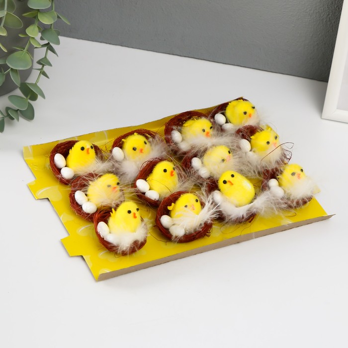 Фигурка пасхальная «Цыплёнок в гнёздышке с яичками», набор 12 шт., 4×5×5 см - Фото 1