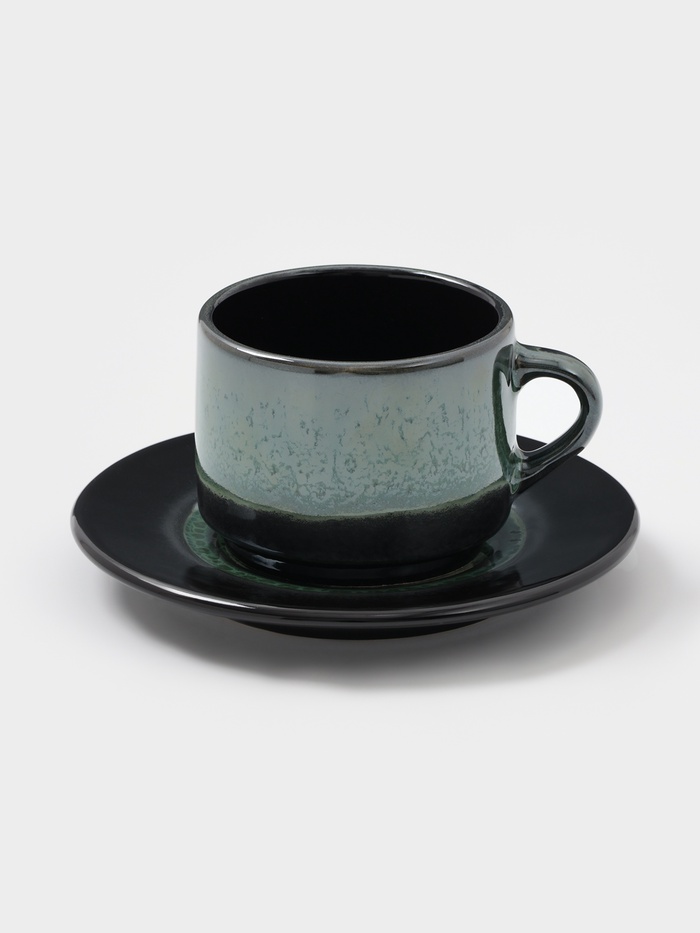 Чайная пара Хорекс Verde notte, чашка 200 мл, блюдце d=15.5 см, фарфор, чёрная, зелёная - Фото 1