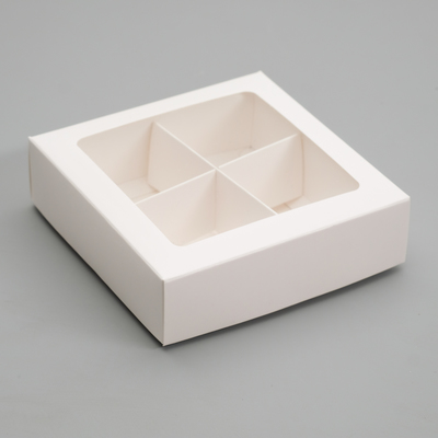 Коробка для конфет 4 шт, с окном, белая 12,5 х 12,5 х 3,5 см